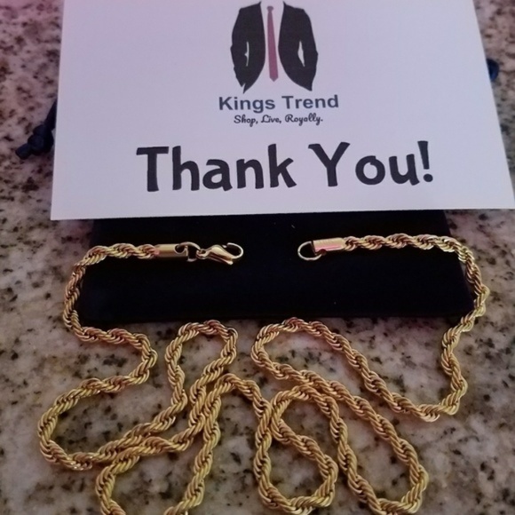 NEW! 4mm Mens 18K Gold Plated Rope Chain - Picture 3 of 6